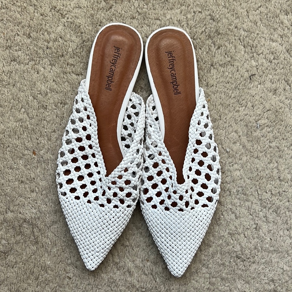 Jeffery Campbell White Pointed Slip On Leno Mules